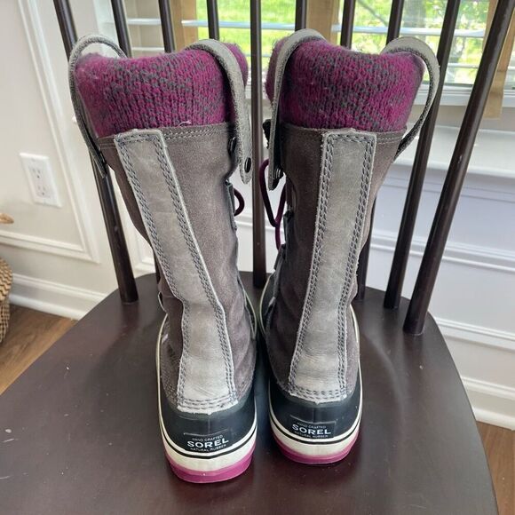 Sorel Joan of Arctic Knit Shale Winter Boots 8 Leather Waterproof Purple $240 - Picture 4 of 11